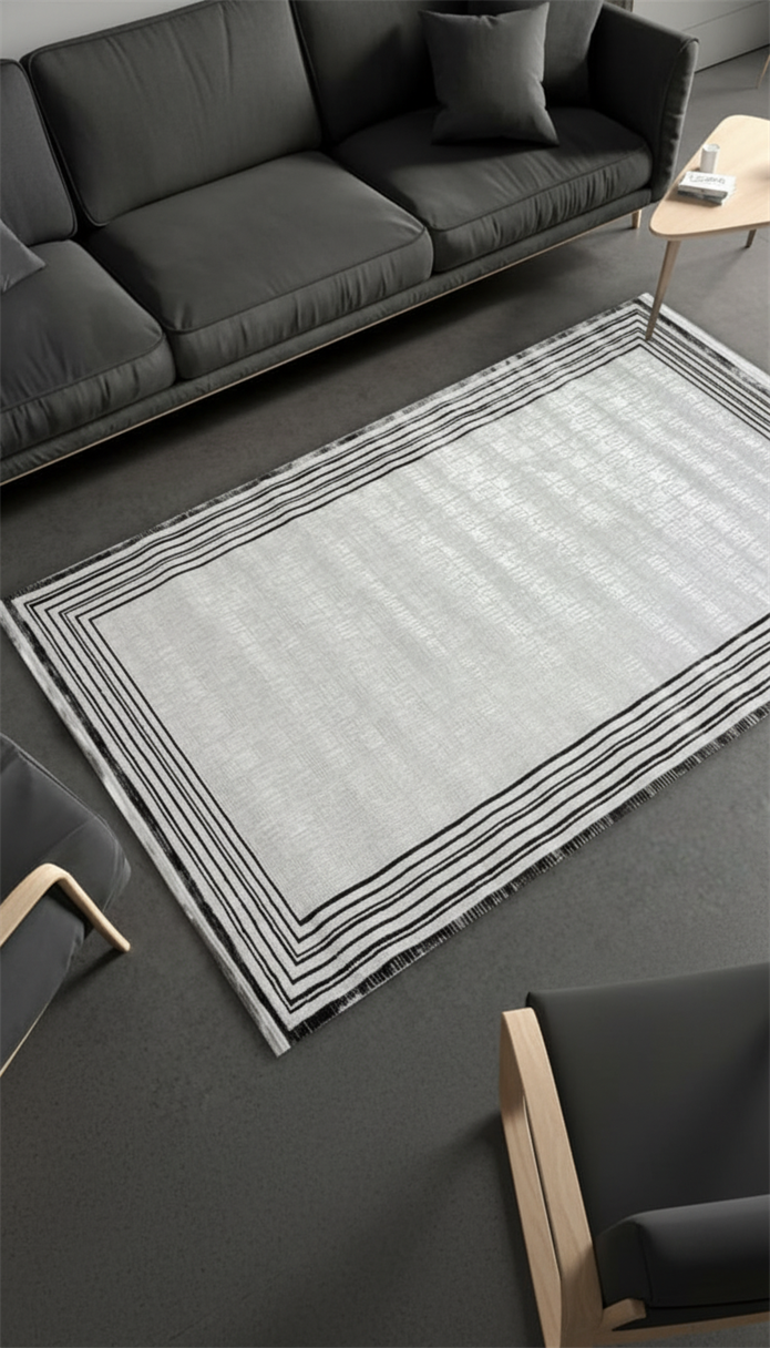 Sultan Zen Çerçeve Desen Antrasit Modern Akrilik Makine Dokuma Salon Halısı - 6712