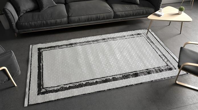 Sultan Zen Çerçeveli Desen Antrasit Modern Akrilik Makine Dokuma Salon Halısı - 6702