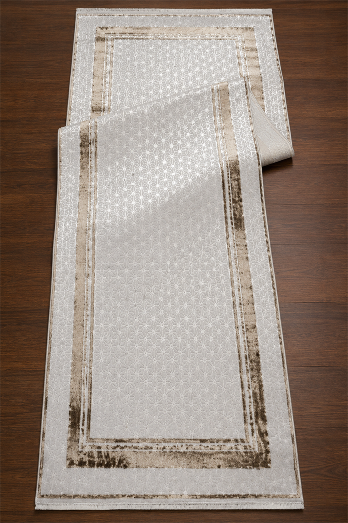 Sultan Zen Çerçeveli Desen Vizon Modern Akrilik Makine Dokuma Salon Halısı - 6601