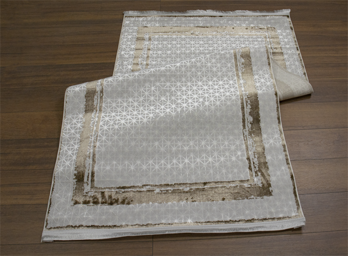 Sultan Zen Çerçeveli Desen Vizon Modern Akrilik Makine Dokuma Salon Halısı - 6601
