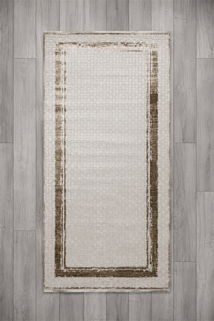 Sultan Zen Çerçeveli Desen Vizon Modern Akrilik Makine Dokuma Salon Halısı - 6601