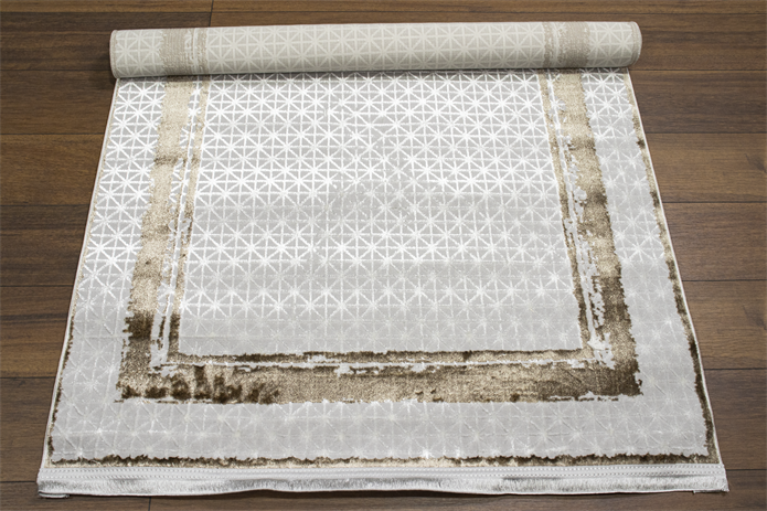 Sultan Zen Çerçeveli Desen Vizon Modern Akrilik Makine Dokuma Salon Halısı - 6601