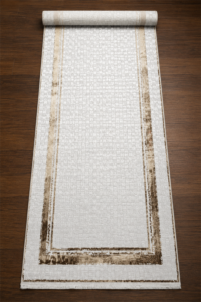 Sultan Zen Çerçeveli Desen Vizon Modern Akrilik Makine Dokuma Salon Halısı - 6601