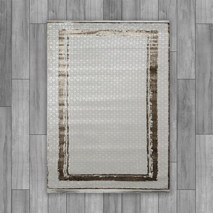 Sultan Zen Çerçeveli Desen Vizon Modern Akrilik Makine Dokuma Salon Halısı - 6601