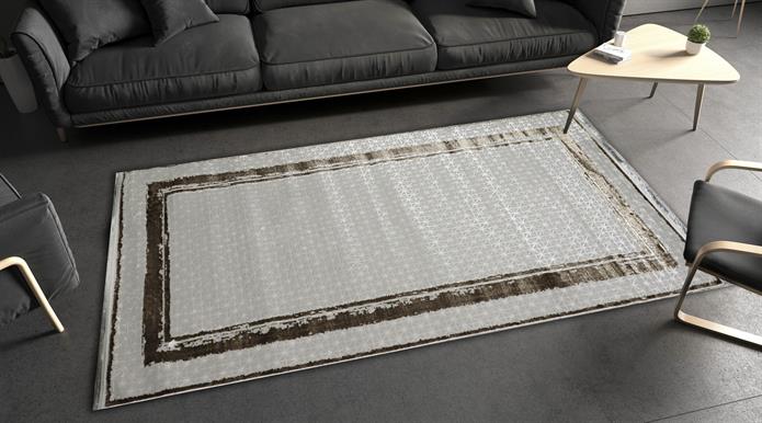 Sultan Zen Çerçeveli Desen Vizon Modern Akrilik Makine Dokuma Salon Halısı - 6601