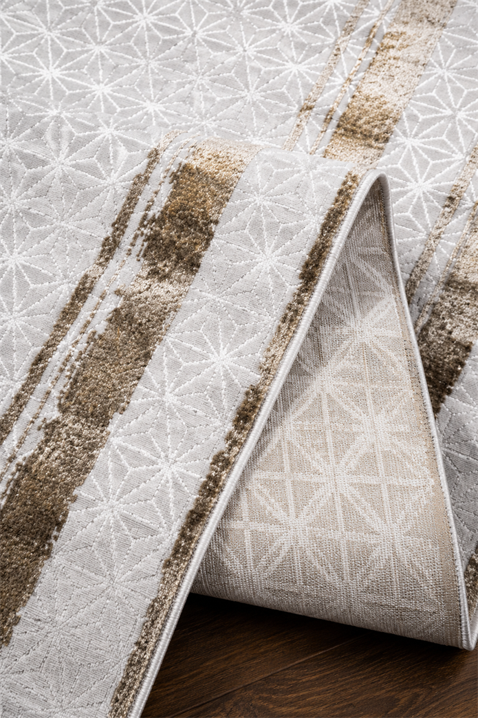 Sultan Zen Çerçeveli Desen Vizon Modern Akrilik Makine Dokuma Salon Halısı - 6601