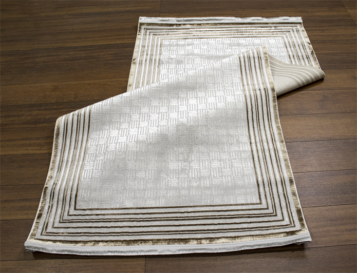 Sultan Zen Çizgili Çerçeveli Desen Vizon Modern Akrilik Makine Dokuma Salon Halısı - 6608