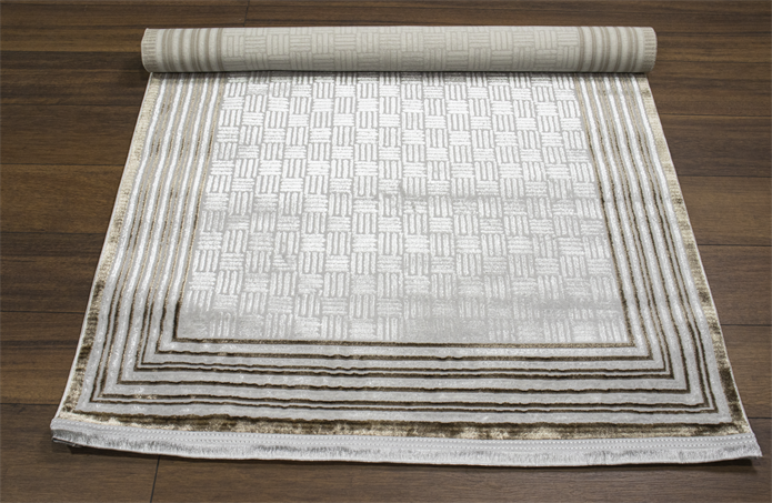 Sultan Zen Çizgili Çerçeveli Desen Vizon Modern Akrilik Makine Dokuma Salon Halısı - 6608
