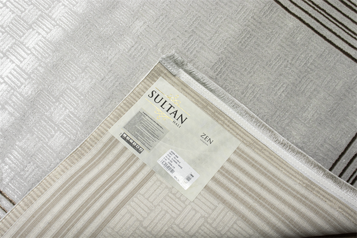 Sultan Zen Çizgili Çerçeveli Desen Vizon Modern Akrilik Makine Dokuma Salon Halısı - 6608