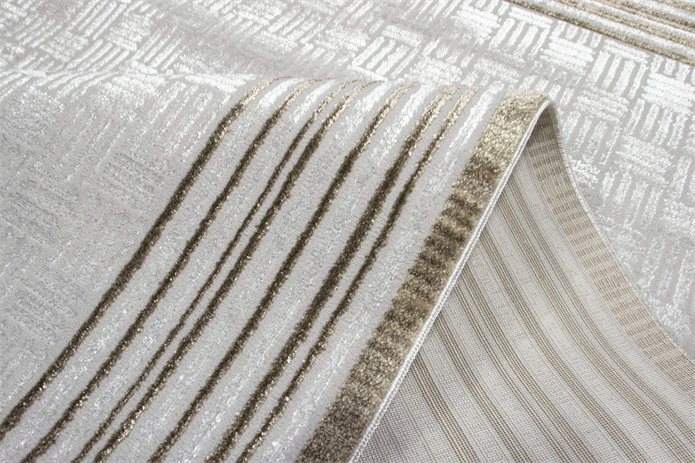 Sultan Zen Çizgili Çerçeveli Desen Vizon Modern Akrilik Makine Dokuma Salon Halısı - 6608