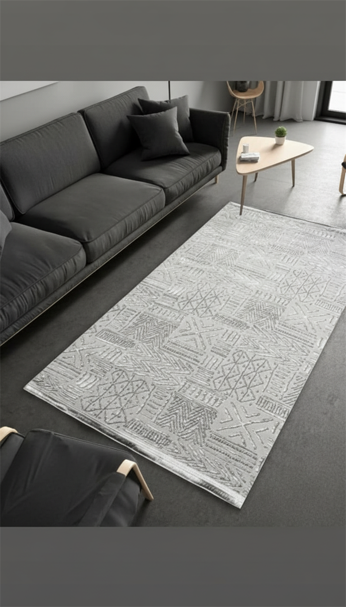 Sultan Zen Etnik Desen Gri Modern Akrilik Makine Dokuma Salon Halısı - 6709