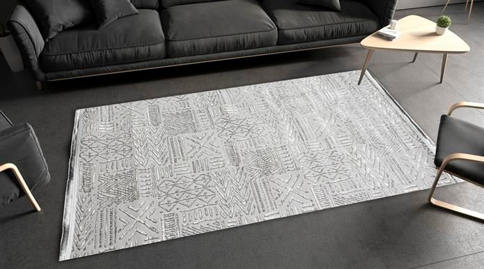 Sultan Zen Etnik Desen Gri Modern Akrilik Makine Dokuma Salon Halısı - 6709