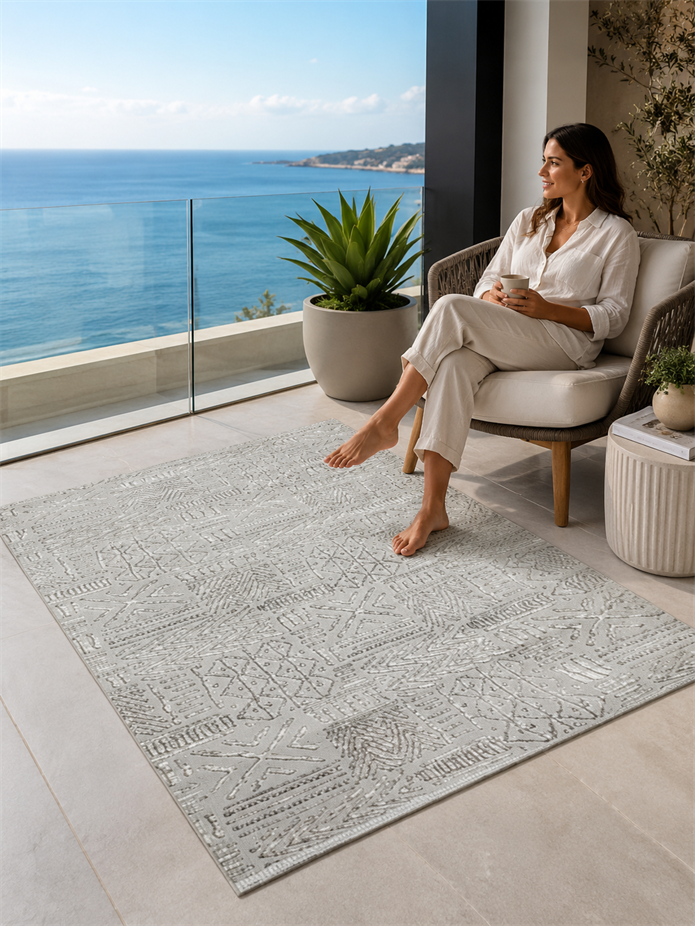 Sultan Zen Etnik Desen Gri Modern Akrilik Makine Dokuma Salon Halısı - 6709