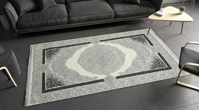 Sultan Zen Göbekli Desen Gri Modern Akrilik Makine Dokuma Salon Halısı - 6428