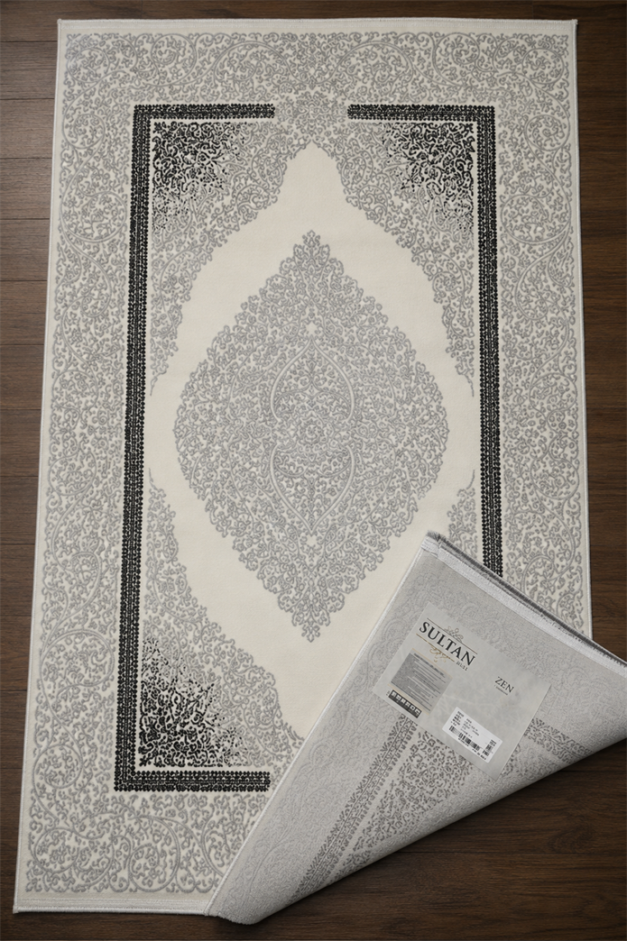 Sultan Zen Göbekli Desen Gri Modern Akrilik Makine Dokuma Salon Halısı - 6428