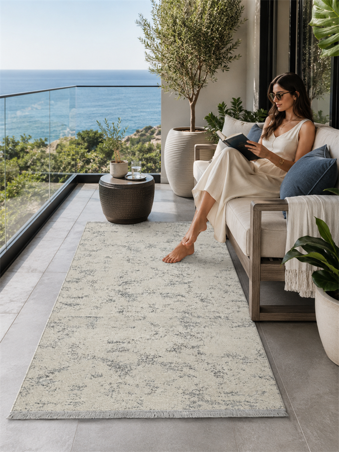 Sultan Zen Mermer Desen Krem Modern Akrilik Makine Dokuma Salon Halısı - 6416