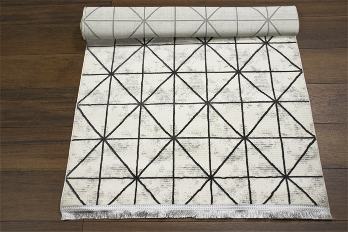 Sultan Zen Piramit Desen Krem Modern Akrilik Makine Dokuma Salon Halısı - 6422