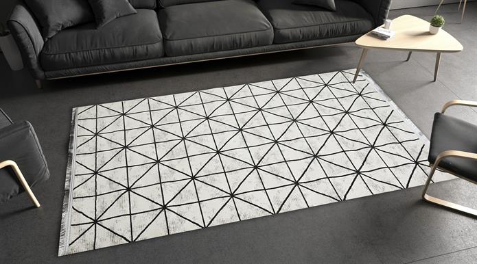 Sultan Zen Piramit Desen Krem Modern Akrilik Makine Dokuma Salon Halısı - 6422