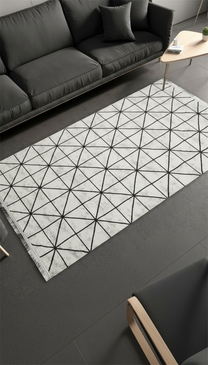 Sultan Zen Piramit Desen Krem Modern Akrilik Makine Dokuma Salon Halısı - 6422