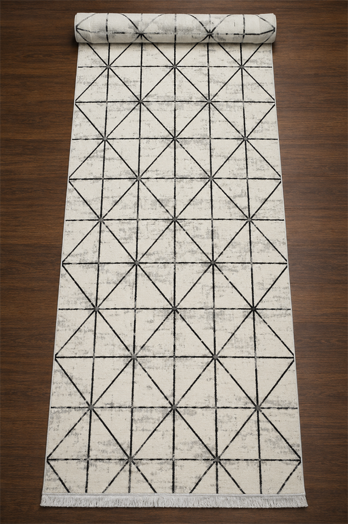Sultan Zen Piramit Desen Krem Modern Akrilik Makine Dokuma Salon Halısı - 6422
