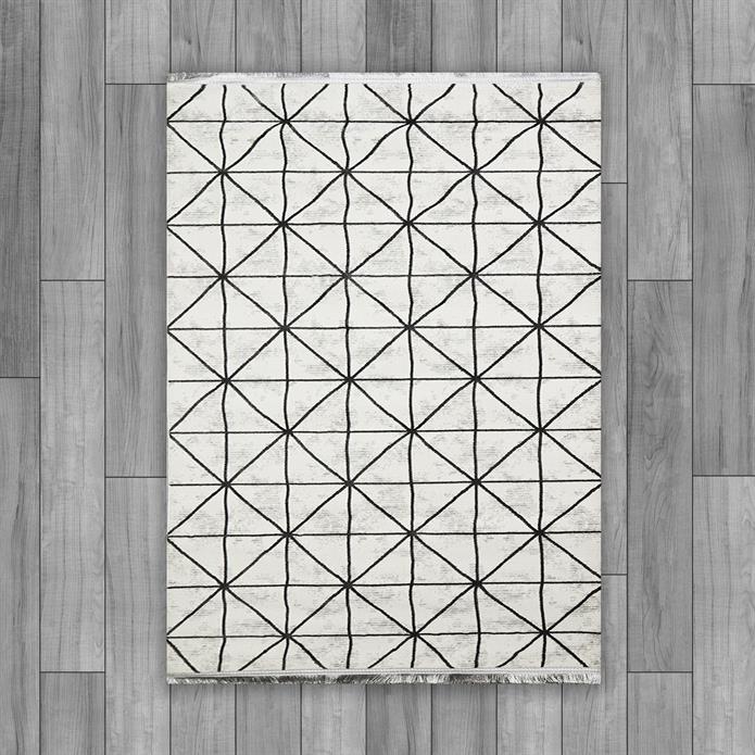 Sultan Zen Piramit Desen Krem Modern Akrilik Makine Dokuma Salon Halısı - 6422