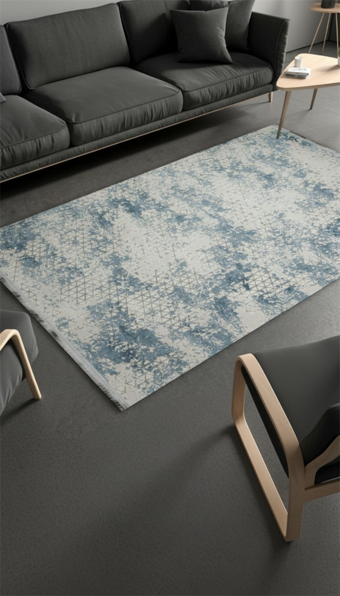 Sultan Zen Piramit Desen Mavi Modern Akrilik Makine Dokuma Salon Halısı - 6303