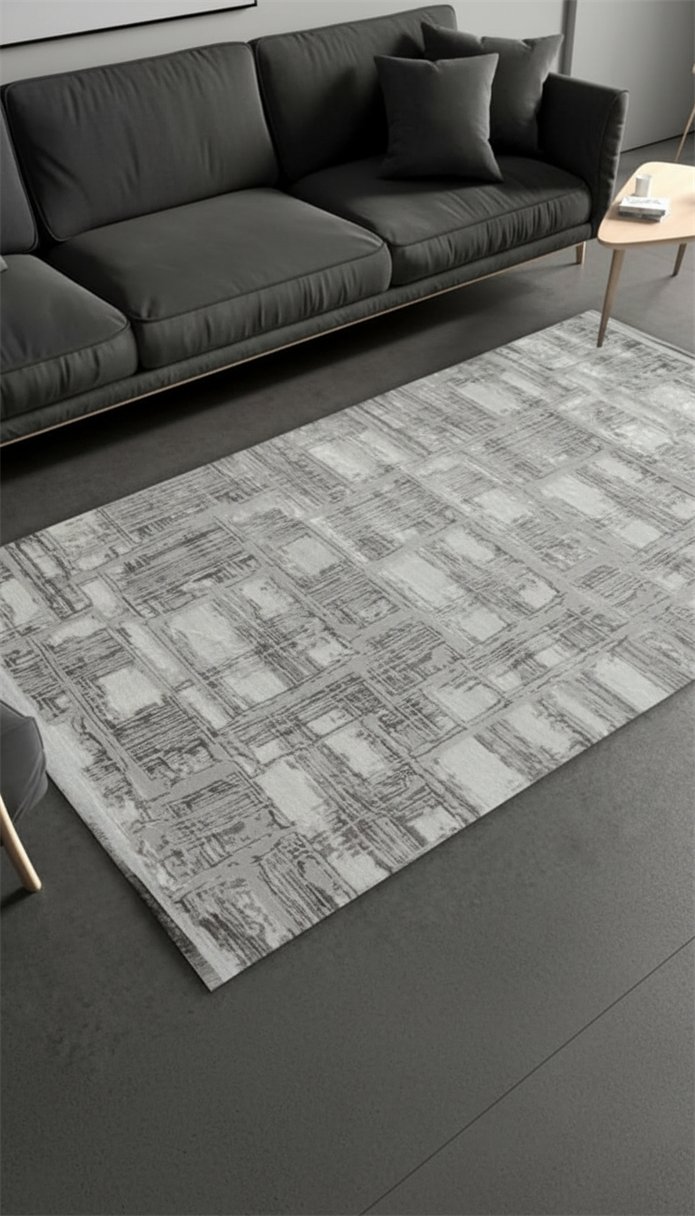 Sultan Zen Taş Desen Gri Modern Akrilik Makine Dokuma Salon Halısı - 6711