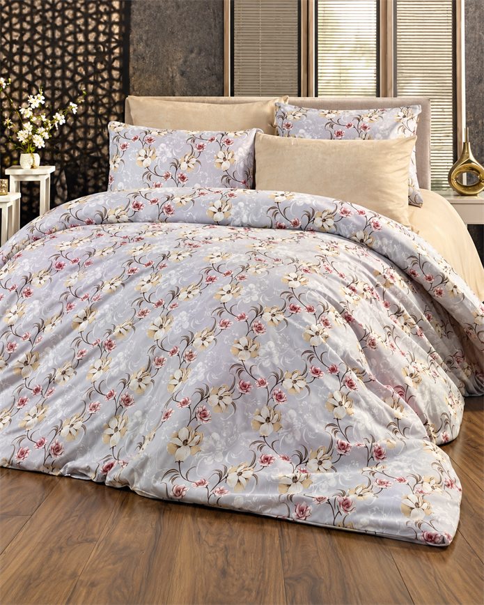  Tek Kişilik Desenli Krem Yastıklı Nevresim Takımı HT02 160X220