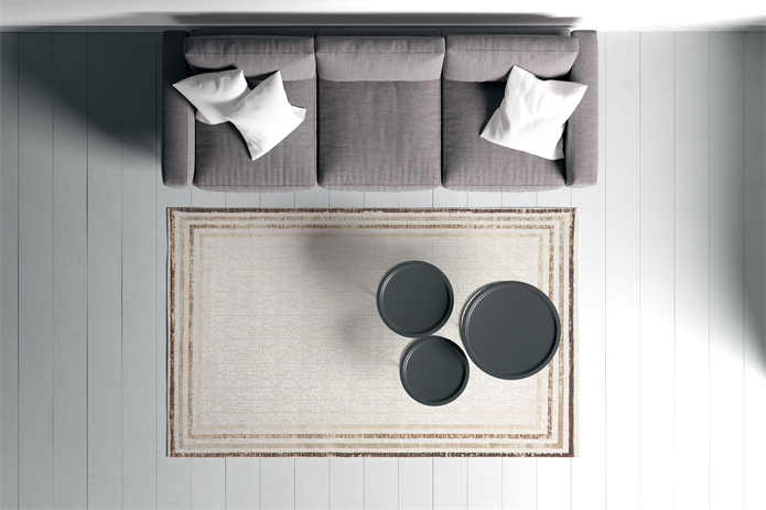 Viskon Naz Serisi Bej Çerçeve Desenli Saçaklı Pamuk Dokuma Taban Halı | 3062