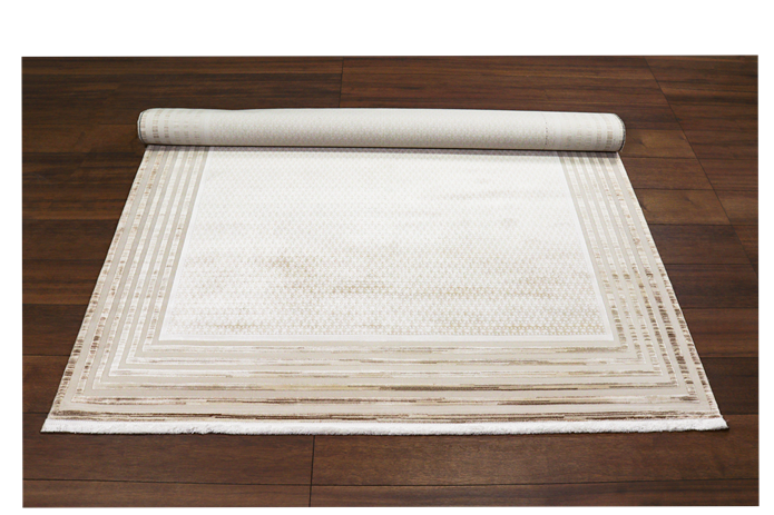 Viskon Naz Serisi Bej Eskitme Çerçeve Desenli Saçaklı Pamuk Dokuma Taban Halı | 3065