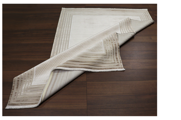 Viskon Naz Serisi Bej Eskitme Çerçeve Desenli Saçaklı Pamuk Dokuma Taban Halı | 3065