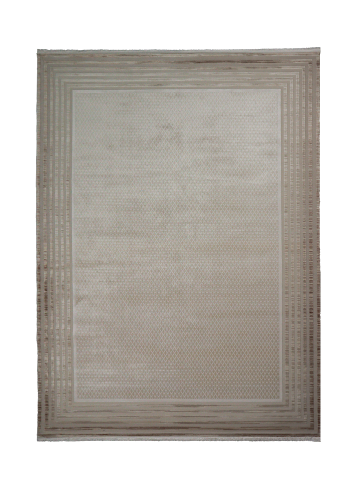 Viskon Naz Serisi Bej Eskitme Çerçeve Desenli Saçaklı Pamuk Dokuma Taban Halı | 3065