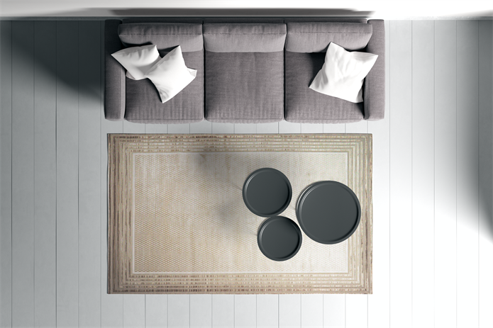 Viskon Naz Serisi Bej Eskitme Çerçeve Desenli Saçaklı Pamuk Dokuma Taban Halı | 3065