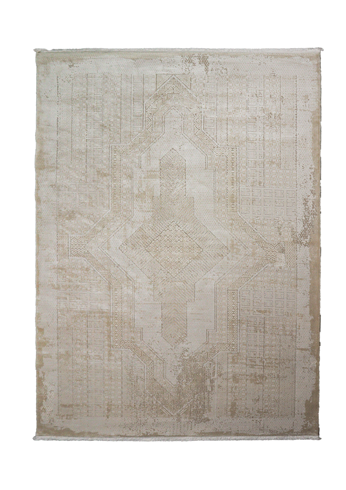 Viskon Naz Serisi Bej Eskitme Desenli Saçaklı Pamuk Dokuma Taban Halı | 3061