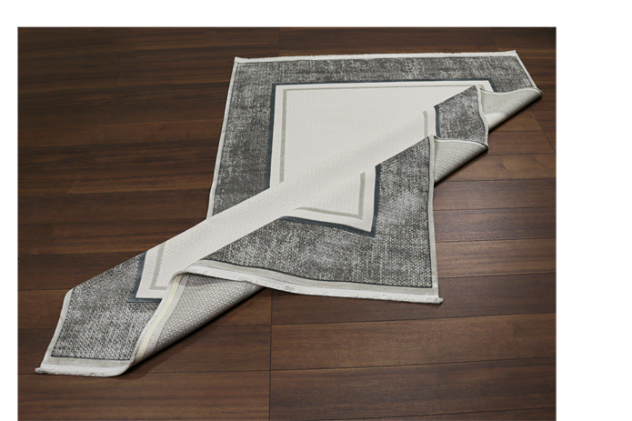 Viskon Naz Serisi Siyah Çerçeve Desenli Saçaklı Pamuk Dokuma Taban Halı | 3064