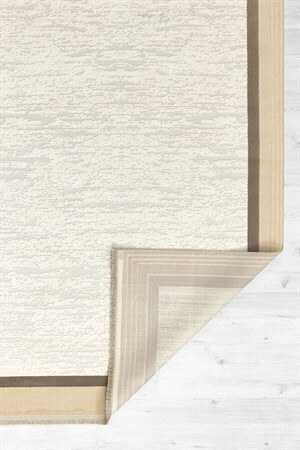 Vizon Renk Çerçeveli Tabanı Kaymaz Toz Toplamaz Makine Dokuma Halı