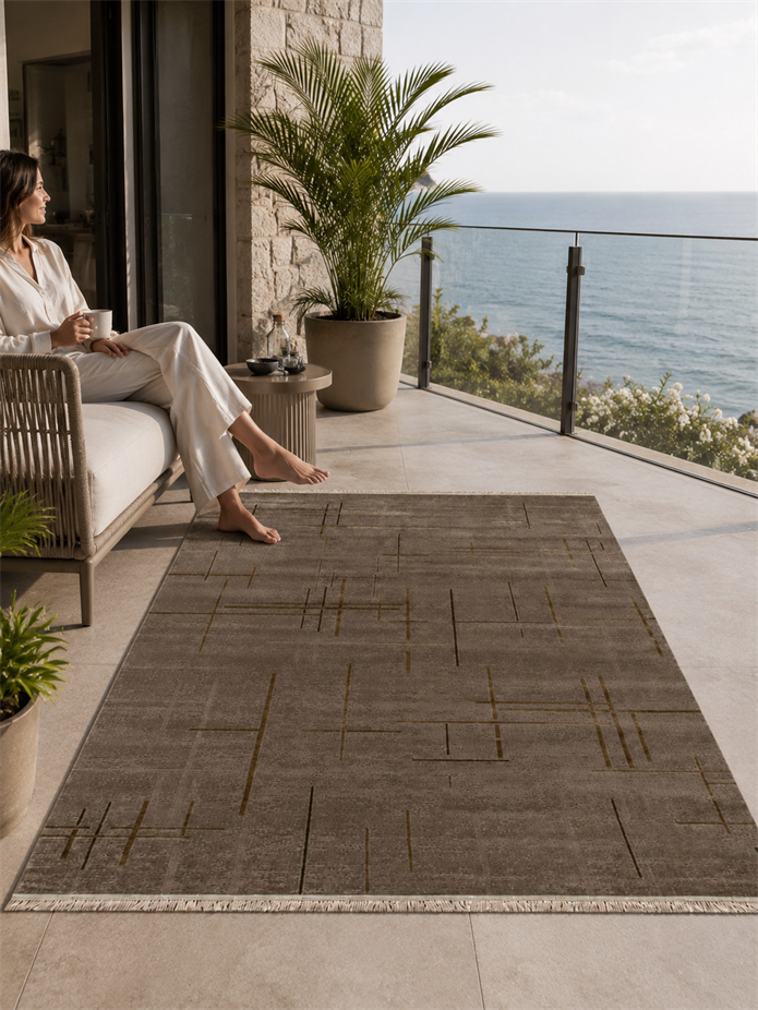 Vizon Rengi Lotus Bambu Model Altı Kaymaz Makine Dokuma Halı