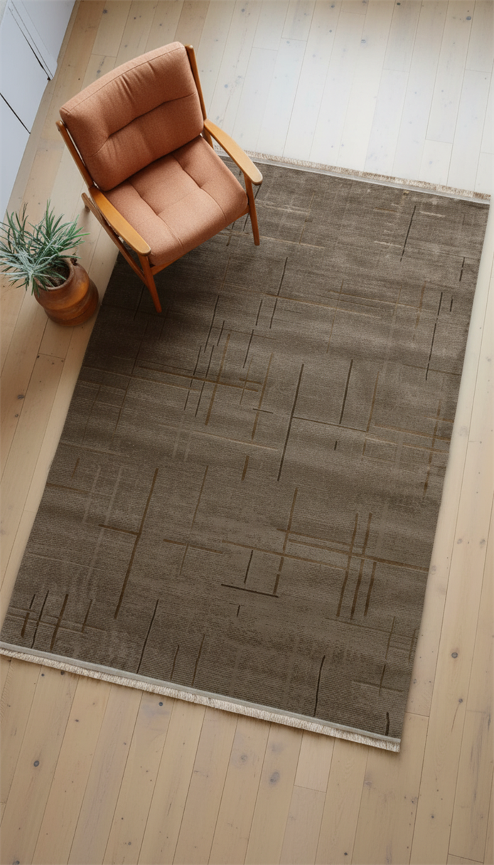 Vizon Rengi Lotus Bambu Model Altı Kaymaz Makine Dokuma Halı