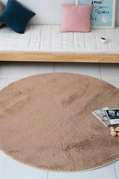 Vizon Renkli Yumuşak Yüzeyli Kaydırmaz Yuvarlak Peluş Halı