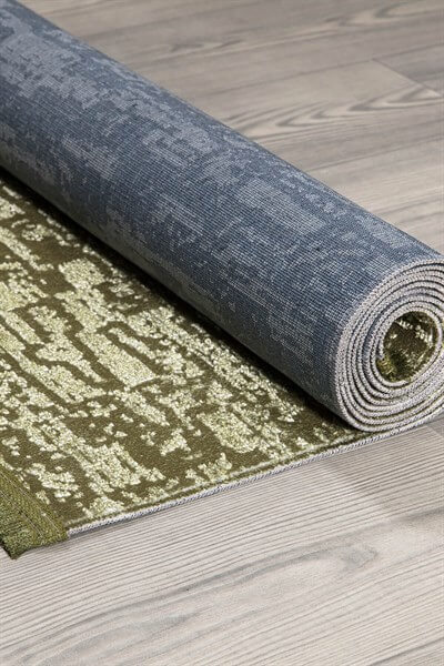 Yeşil Renkli Parlak Altı Kaymaz Yıkanabilir ince Halı