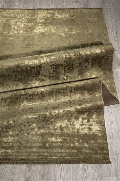 Yeşil Rengi Vintage Bambu Altı Kaymaz Makine Dokuma Halı