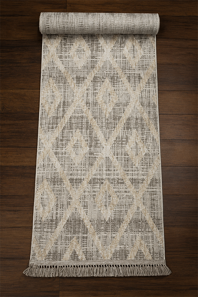 Yonca Seri İskandinav Bej Piramit Desenli Makine Dokuma Taban Modern Salon Halısı 3091 | Sultan Halı