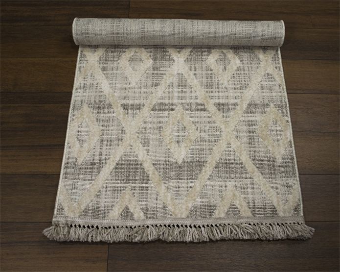 Yonca Seri İskandinav Bej Piramit Desenli Makine Dokuma Taban Modern Salon Halısı 3091 | Sultan Halı
