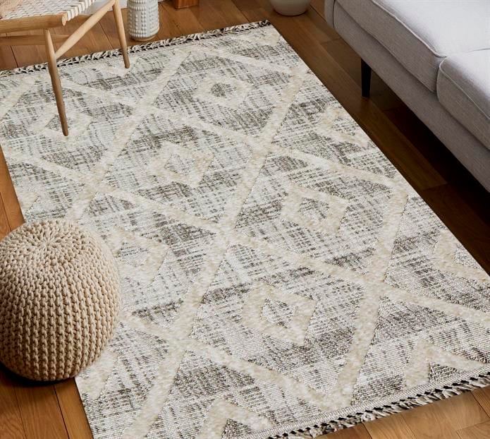 Yonca Seri İskandinav Bej Piramit Desenli Makine Dokuma Taban Modern Salon Halısı 3091 | Sultan Halı