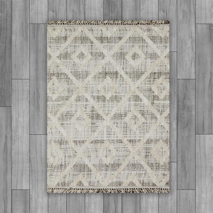Yonca Seri İskandinav Bej Piramit Desenli Makine Dokuma Taban Modern Salon Halısı 3091 | Sultan Halı