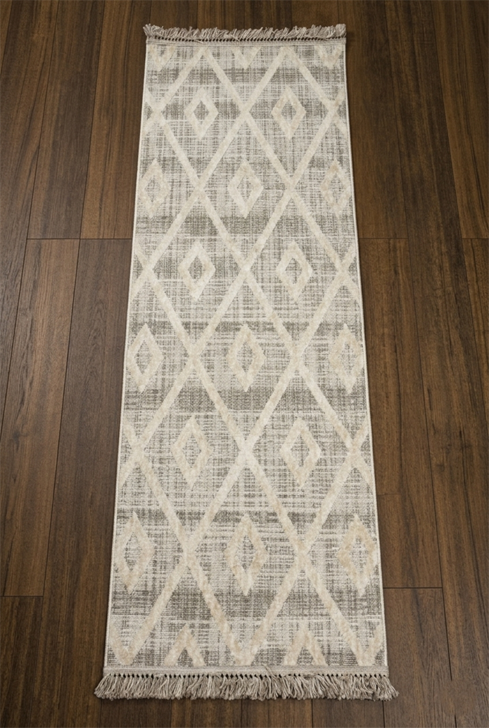 Yonca Seri İskandinav Bej Piramit Desenli Makine Dokuma Taban Modern Salon Halısı 3091 | Sultan Halı