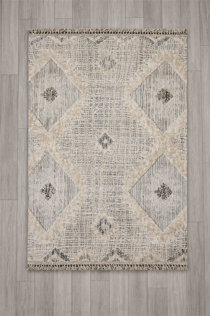 Yonca Seri İskandinav Gri Piramit Desenli Makine Dokuma Taban Modern Salon Halısı 3092 | Sultan Halı