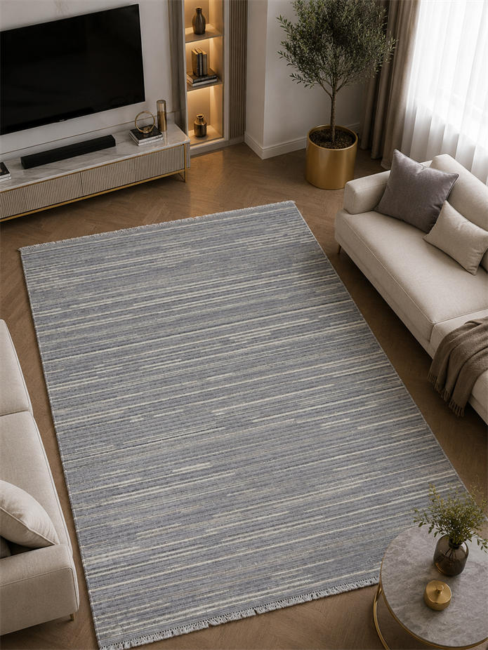 ZARA Serisi Açık Gri Çizgili Modern Dekoratif Halı | GF723