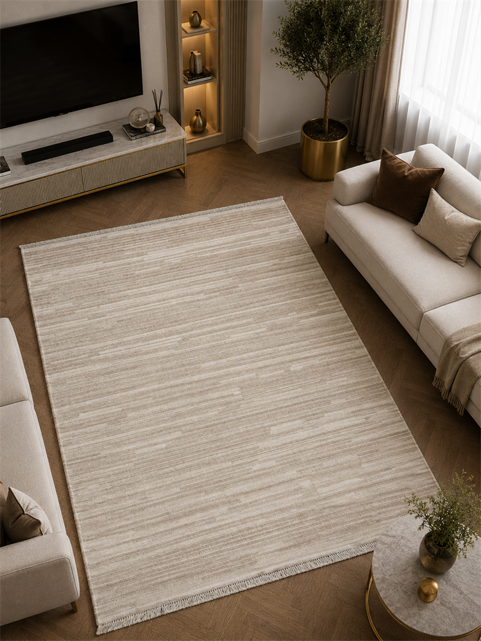 ZARA Serisi Krem Çizgili Modern Dekoratif Halı | GF723