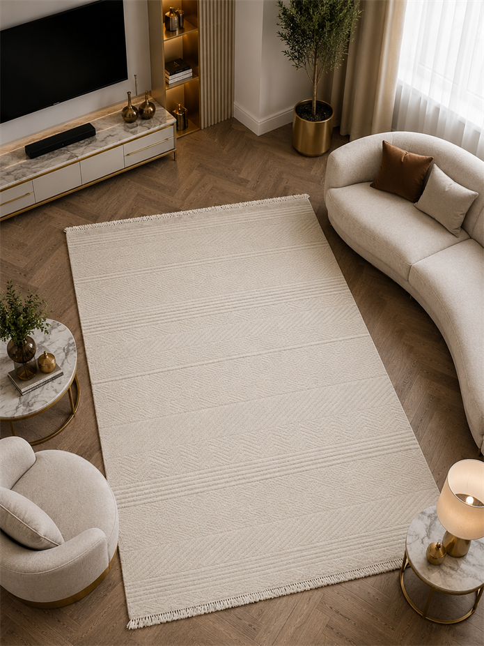 ZARA Serisi Krem Kabartma Desenli Modern Dekoratif Halı | GF726